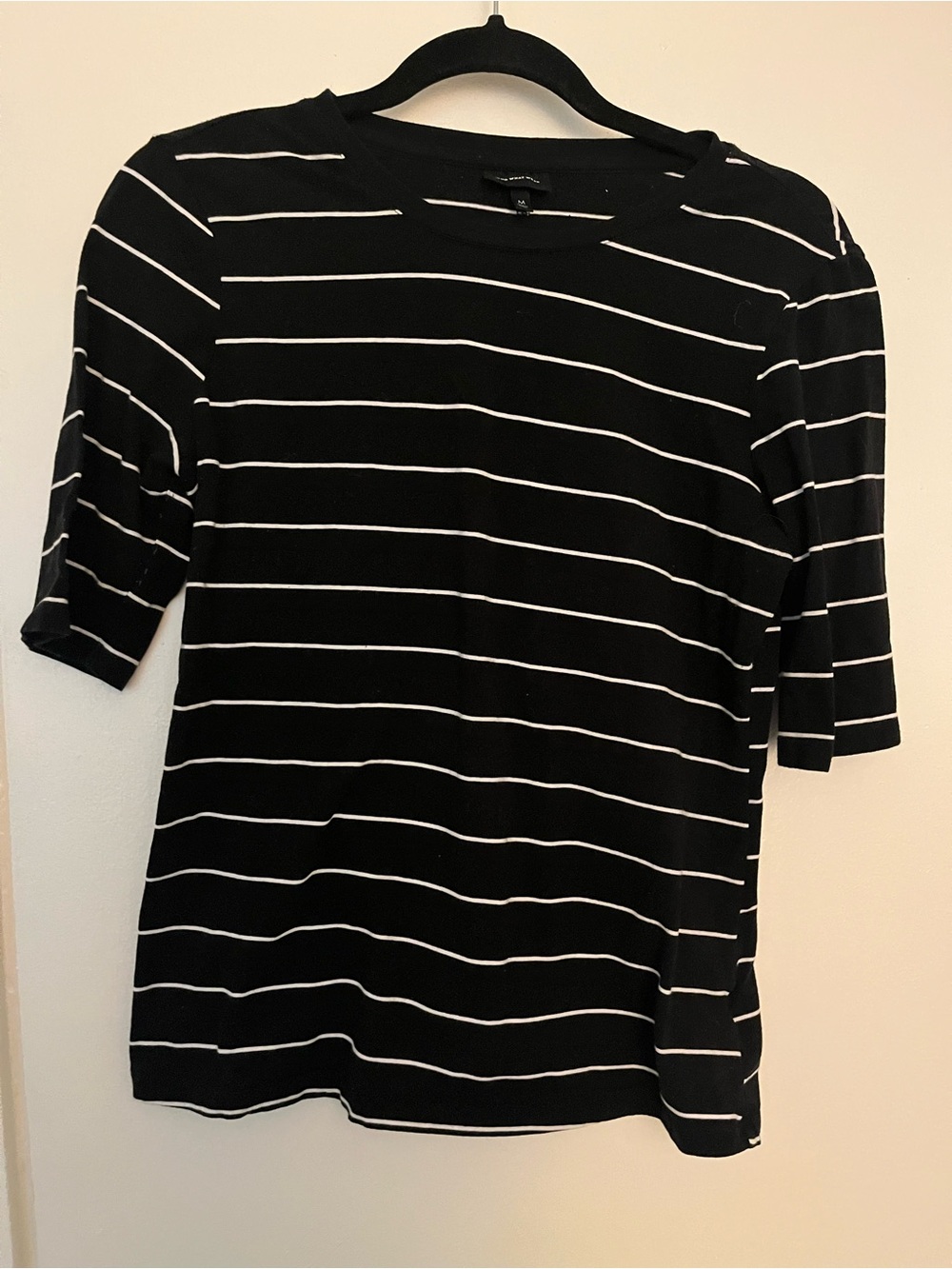 Who What Wear Black and White Striped Short Sleeve Top